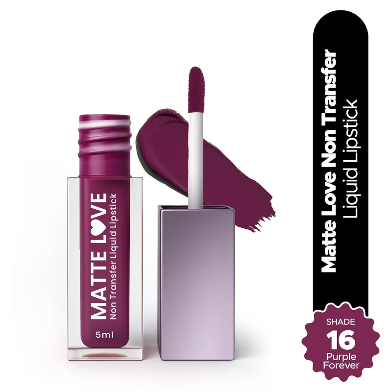Hilary Rhoda Matte Love Non Transfer Liquid Lipstick | Lightweight & Matte Finish | Waterproof Lipstick for Women | Long Lasting & Non-Drying Lipstick | 5ml (Purple Forever - Shade 16) - Thumbnail 2